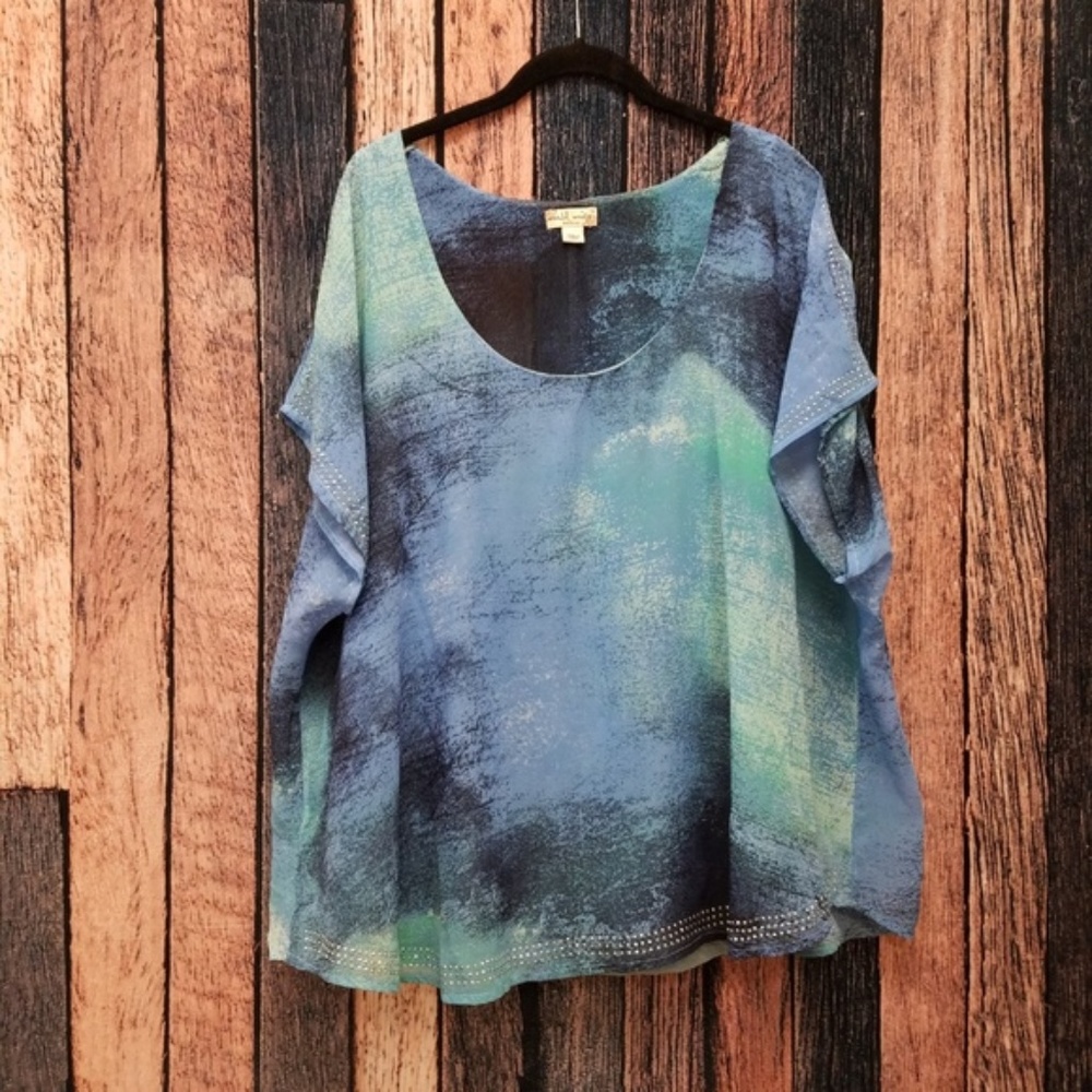 Scoop Neck Short Sleeve Blue Water Top
